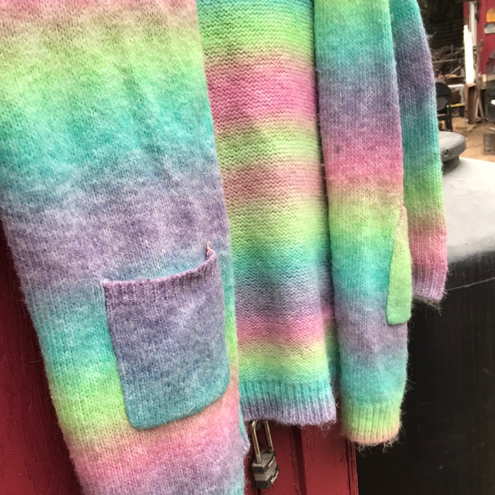 BloomChic Pastel Rainbow Open-Front Cardigan in Pink, Blue, Green, Purple, Cream - Picture 3 of 4